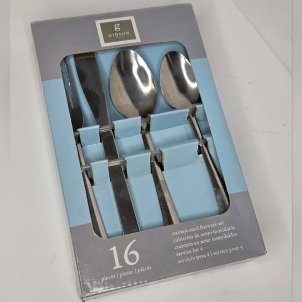 Gibson Stainless Steel Silverware‎ Flatware Set 16 Piece NEW IN BOX